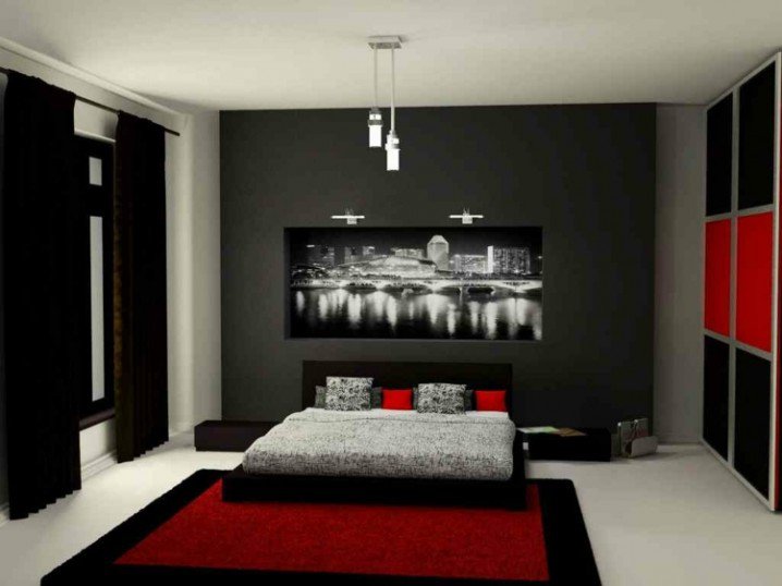 Kết hợp đỏ và xám trong phòng ngủ