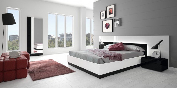 Kết hợp đỏ và xám trong phòng ngủ