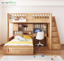 Mẫu giường tầng thông minh bằng gỗ tự nhiên đẹp, hiện đại