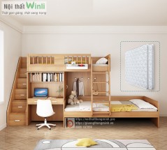 Mẫu giường tầng thông minh bằng gỗ tự nhiên đẹp, hiện đại