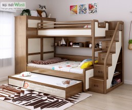 Mẫu giường tầng thông minh bằng gỗ tự nhiên đẹp, hiện đại